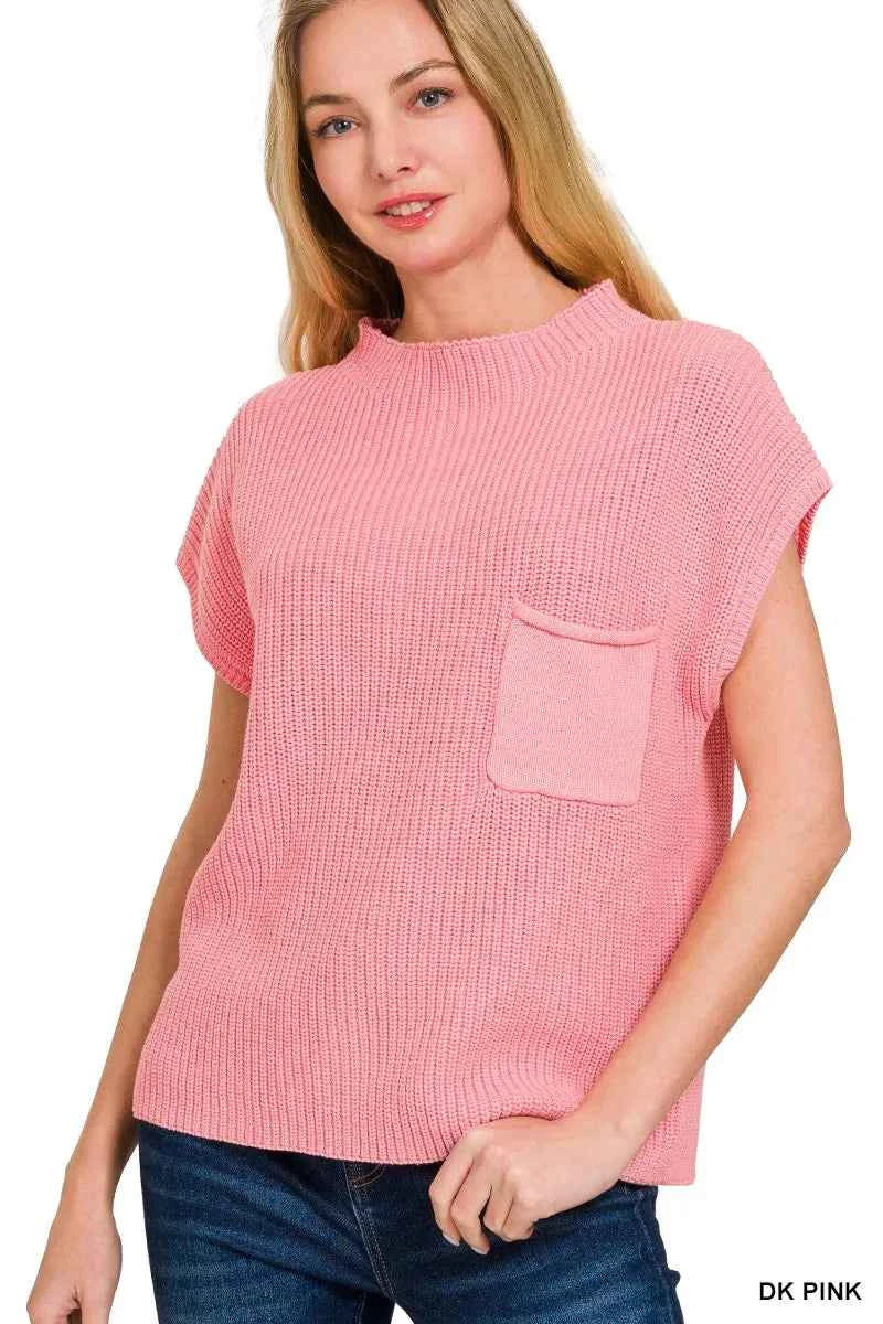 Zenana Mock Neck Short Sleeve Sweater DK PINK c08754ded8134cf195b0b2d2b313b7b1-Max-Origin