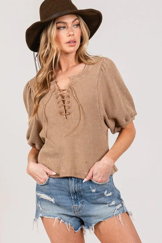 SAGE+FIG Lace-Up Waffle Knit Crop Top c0891613-896a-4d0f-9ba5-c2dd5d3d3914-Max