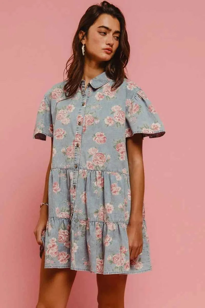 BiBi Floral Print Washed Lightweight Tiered Shirt Dress c0953f0129ee4fb0aa92015bc17fdefc-Max-Origin