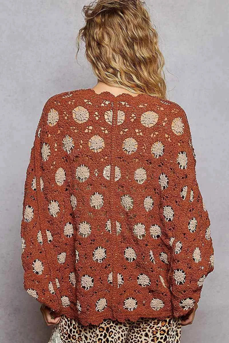 POL Openwork V-Neck Chenille Cardigan with Contrast Floral c095aec6-1bbc-4bc7-8a2a-eab829d0da0c-Max-Origin