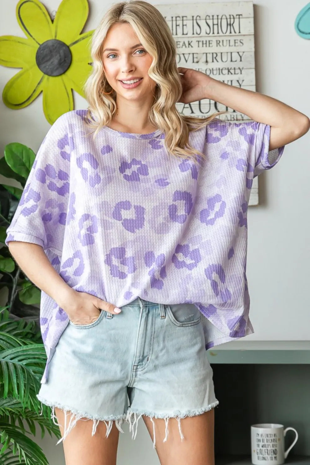 HOPELY Print Waffle Oversized T-Shirt Lavender c097c9dd-b2d4-4e2d-8c0d-50674d1a7bb0-Max
