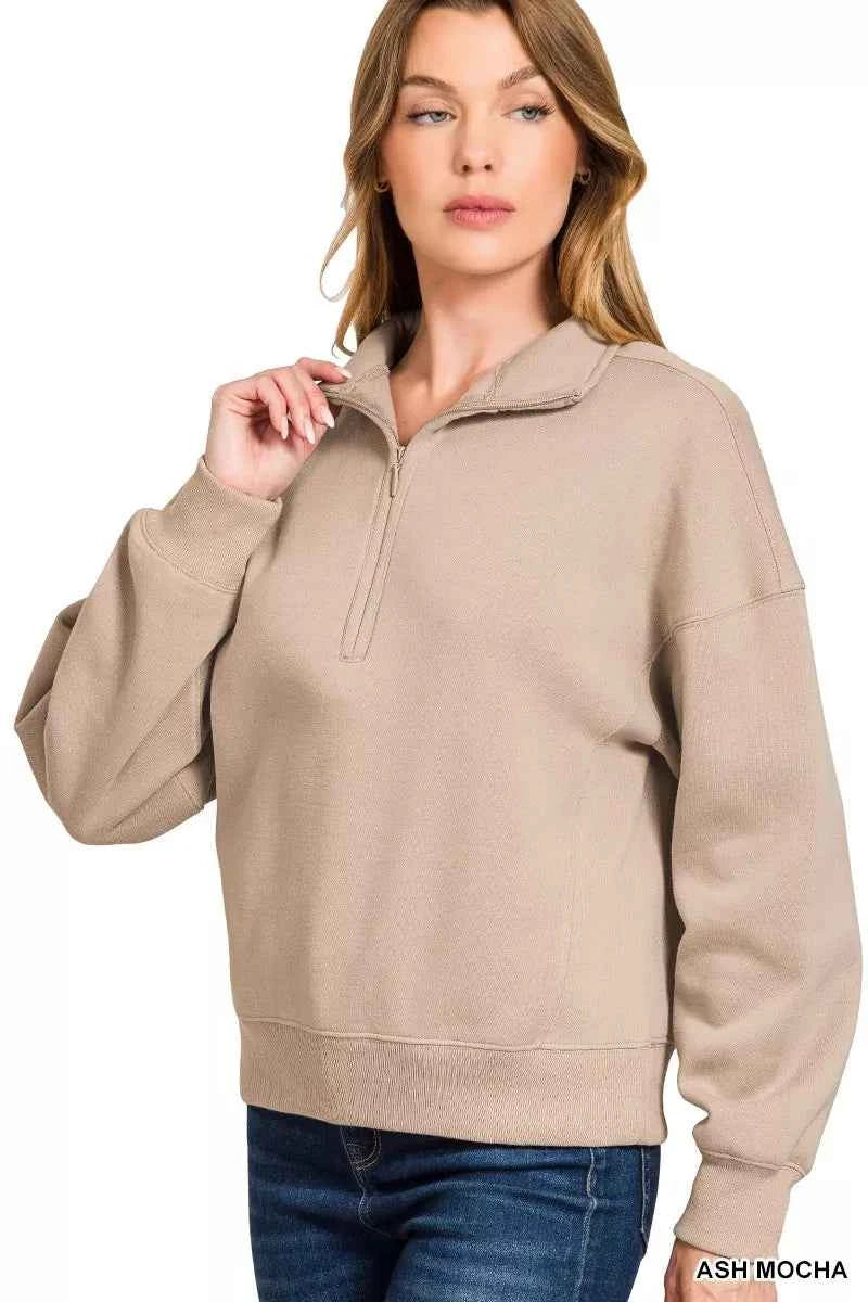 Zenana Fleece High Neck Half Zip Sweatshirt c0af584d069d43ec8df962feae026476-Max-Origin