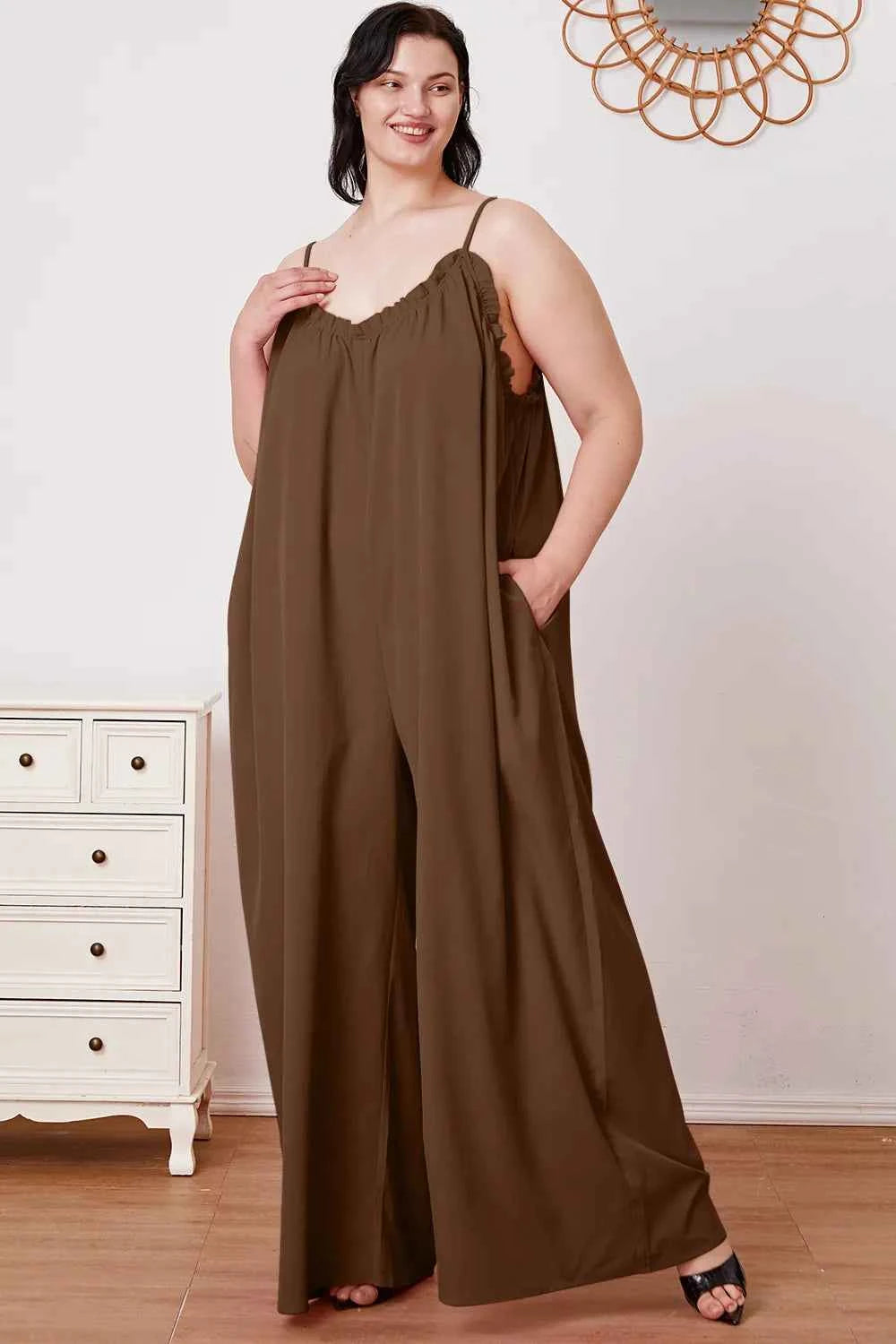Double Take Full Size Ruffle Trim Tie Back Cami Jumpsuit with Pockets c0b5010c-e037-46b4-9fda-befe25ba17d7-Max