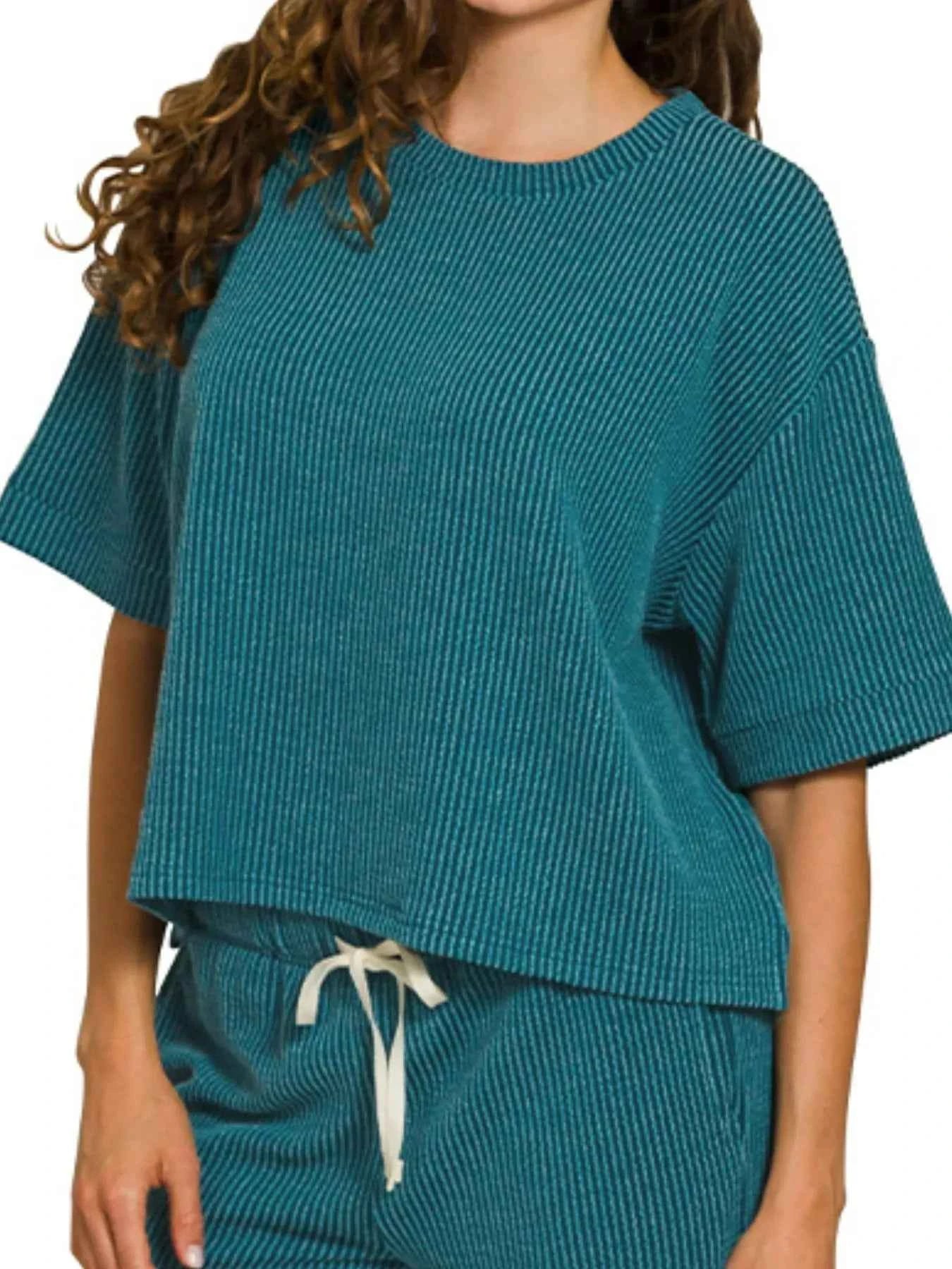 Zenana Raised Rib Short Sleeve Tee & Pants Set c0c96226-a1a2-4f4e-aa27-880abe939e52-Max-Origin