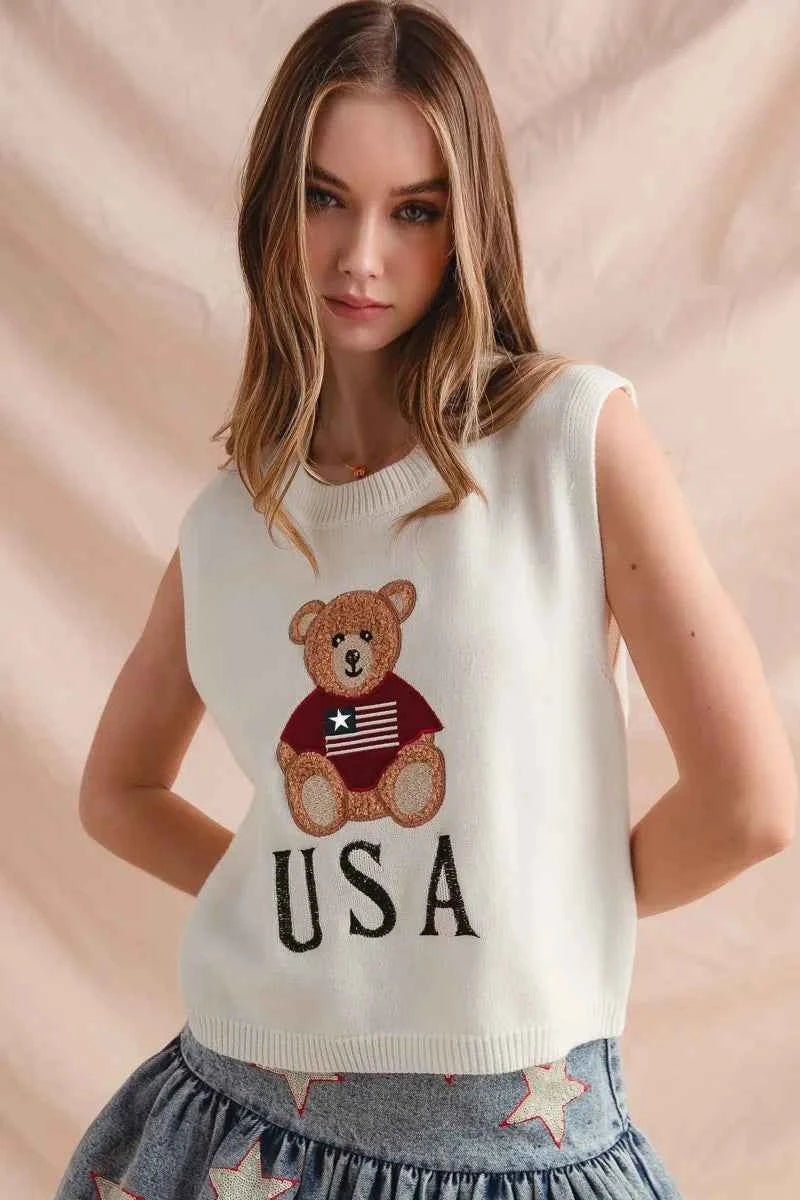 SO ME Teddy Bear Wearing An American Flag With Usa Embroidered Sweater Vest c0cc05da96974750a6431d0fdbdd6133-Max-Origin