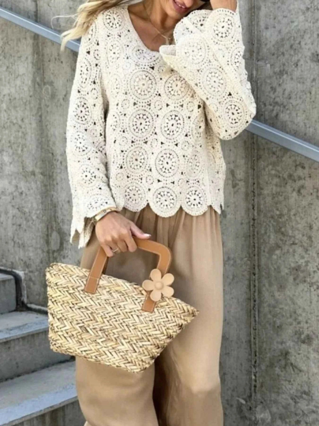 Crochet Lace V-Neck Bell Sleeve Knit Top c0d5d47e-ee15-45b7-97ce-0d209df2e967-Max-Origin