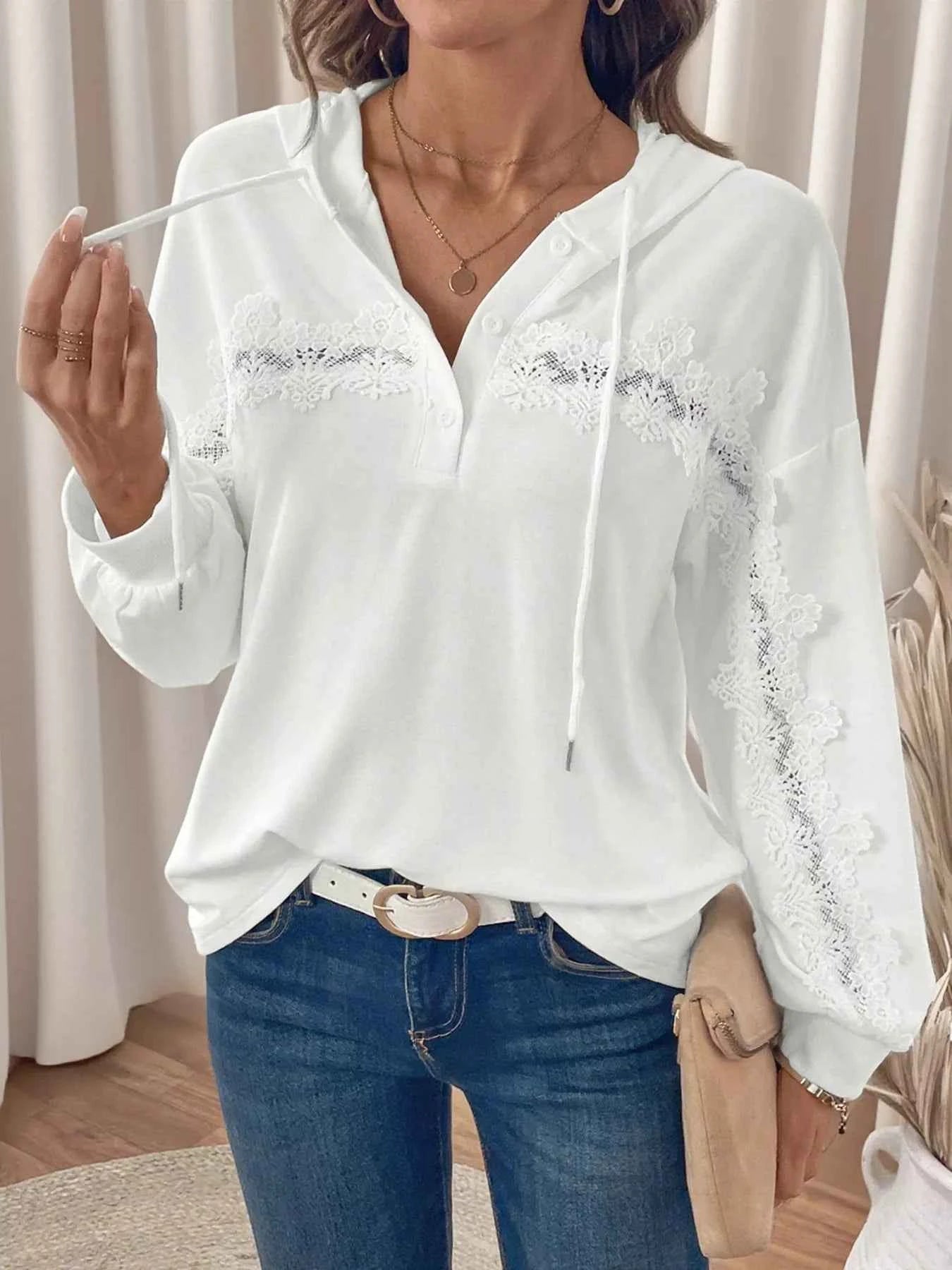 Lace Detail Long Sleeve Drawstring Hoodie c0d6010cf7fb4062a278d6c7e28ad3b1-Max-Origin