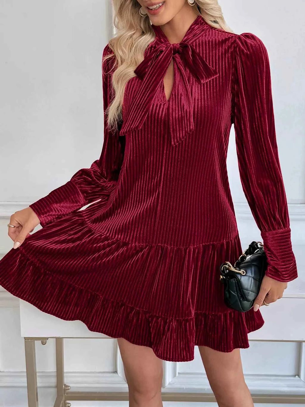 Velvet Tie Front Tiered Mini Dress c0e871c0c6d741fe9add9467d0377a65-Max-Origin