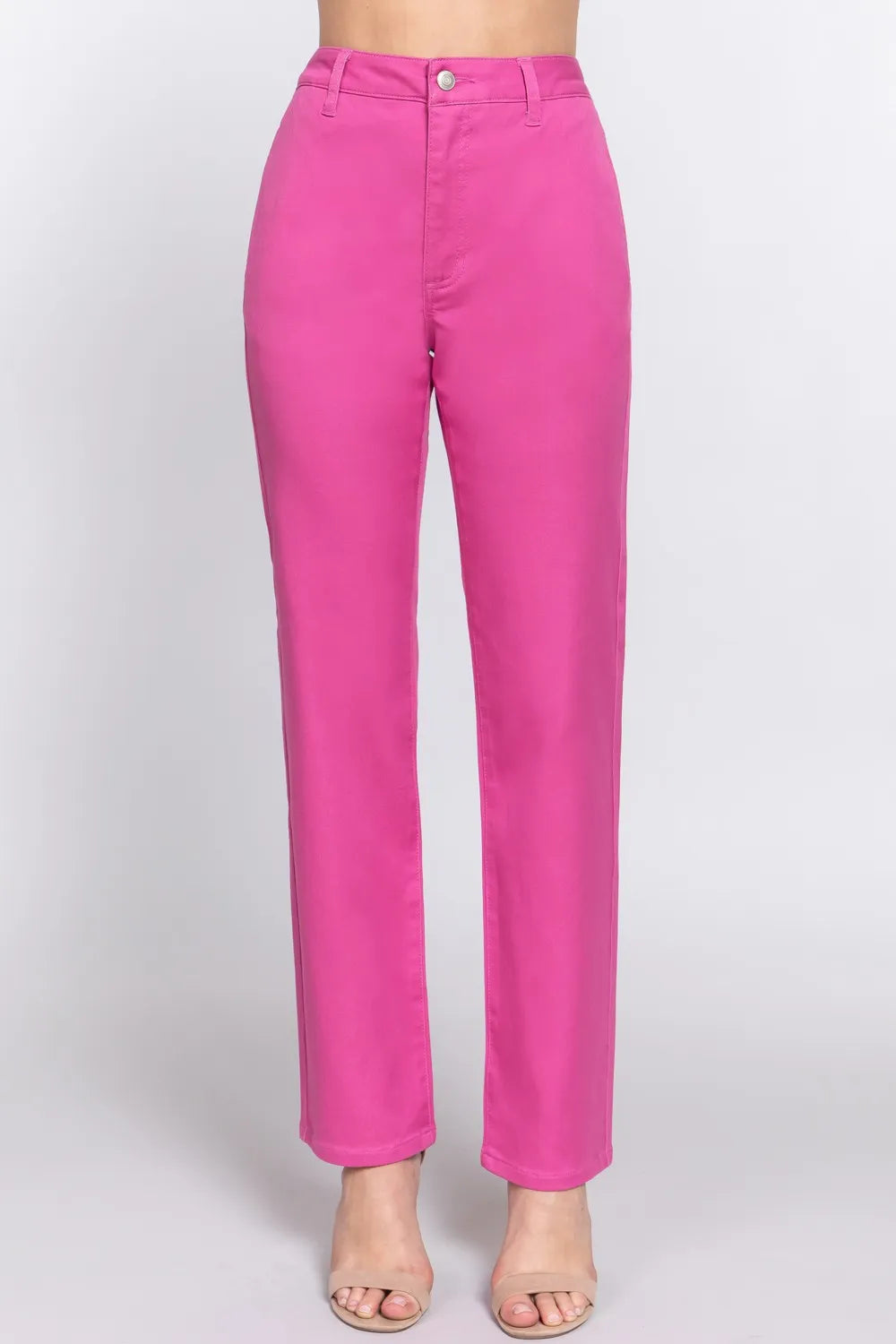 ACTIVE BASIC High Waist Straight Twill Pants PINK c0e9e9ba-d4ea-4015-9d24-cc8400afbb17-Max