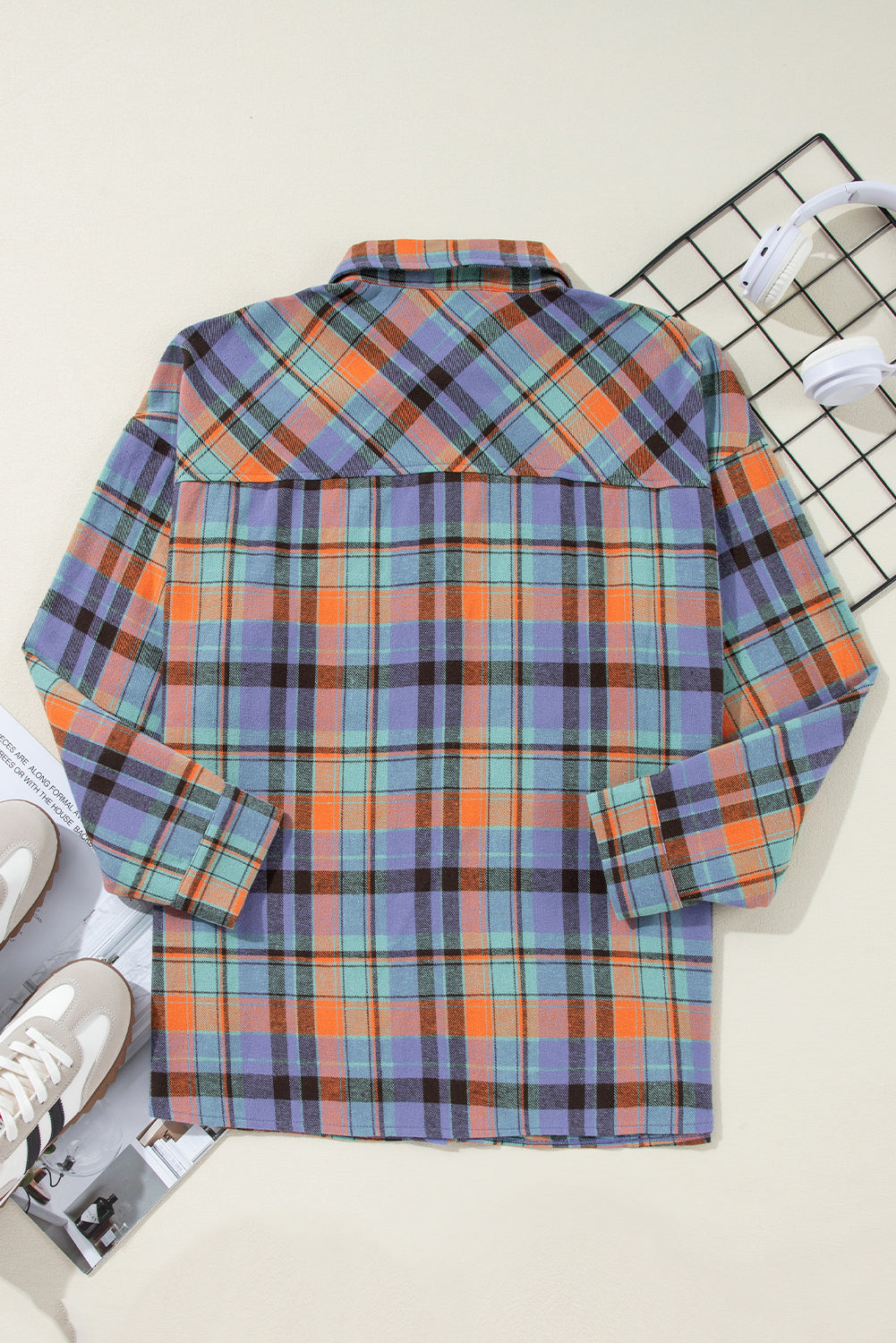 Orange Plaid Print Pocket Loose Shirt Shacket c10f41682ccfaccd
