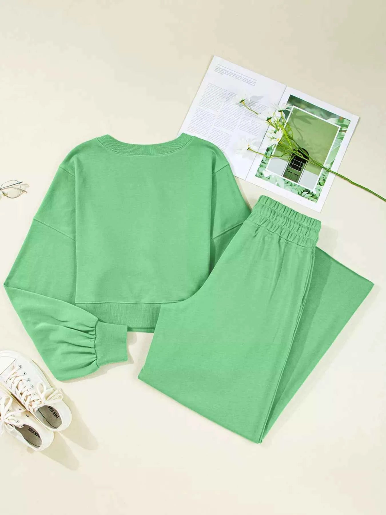 Drop Shoulder Puff Sleeve Crop Top and Drawstring Wide Leg Pants Set c14a8261c0f345b9abb8f58b8c0d5578-Max-Origin