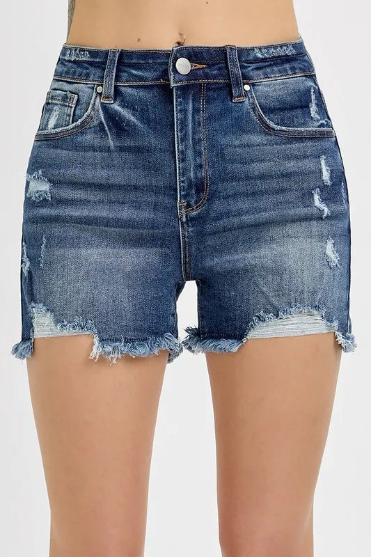 RISEN Distressed Raw Hem Denim Shorts Dark c14fab57-17c0-4ac2-8f20-a30cb784d8eb-Max