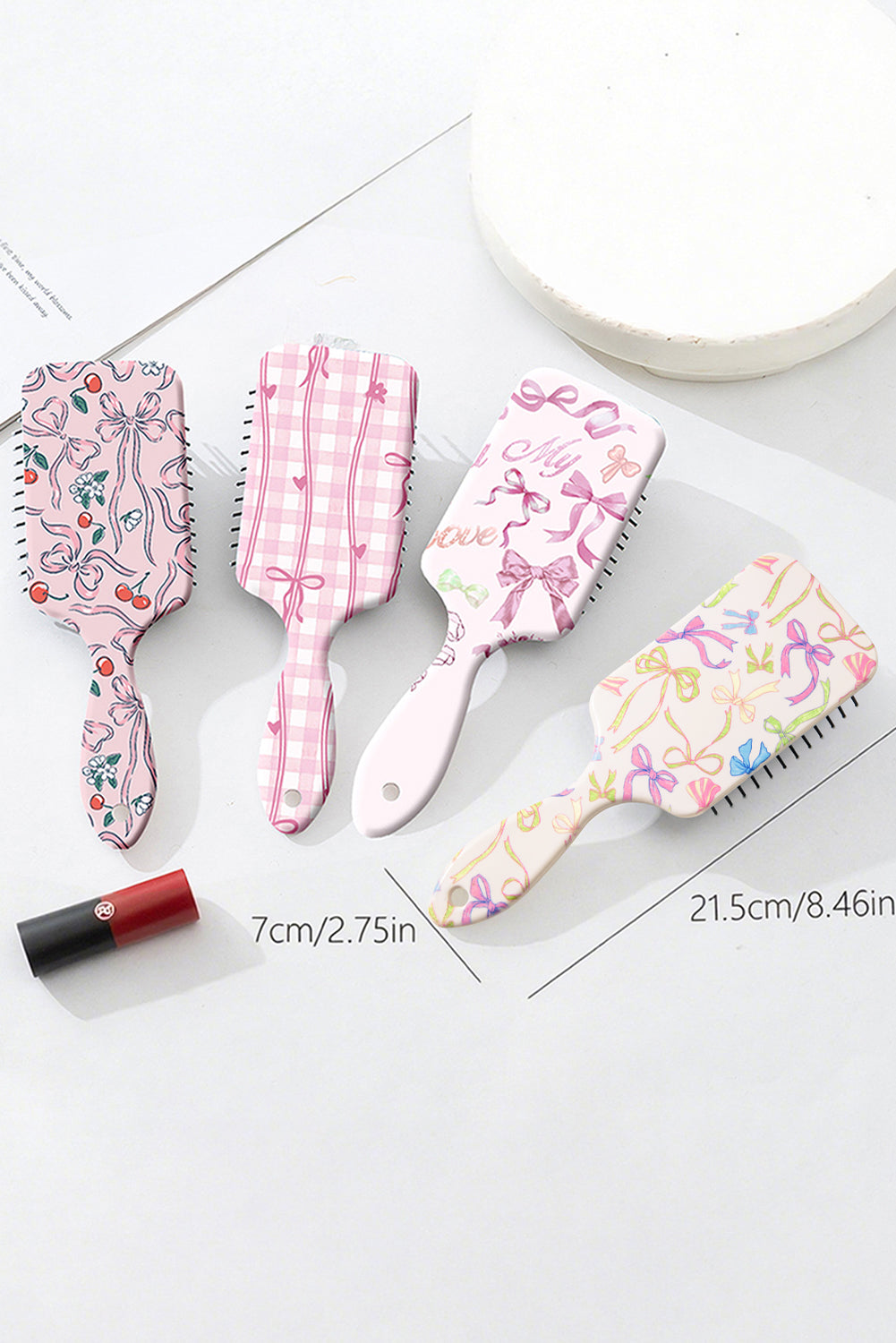 White Colorful Ribbon Bow Print Air Cushion Comb c158d16edc0e84cd