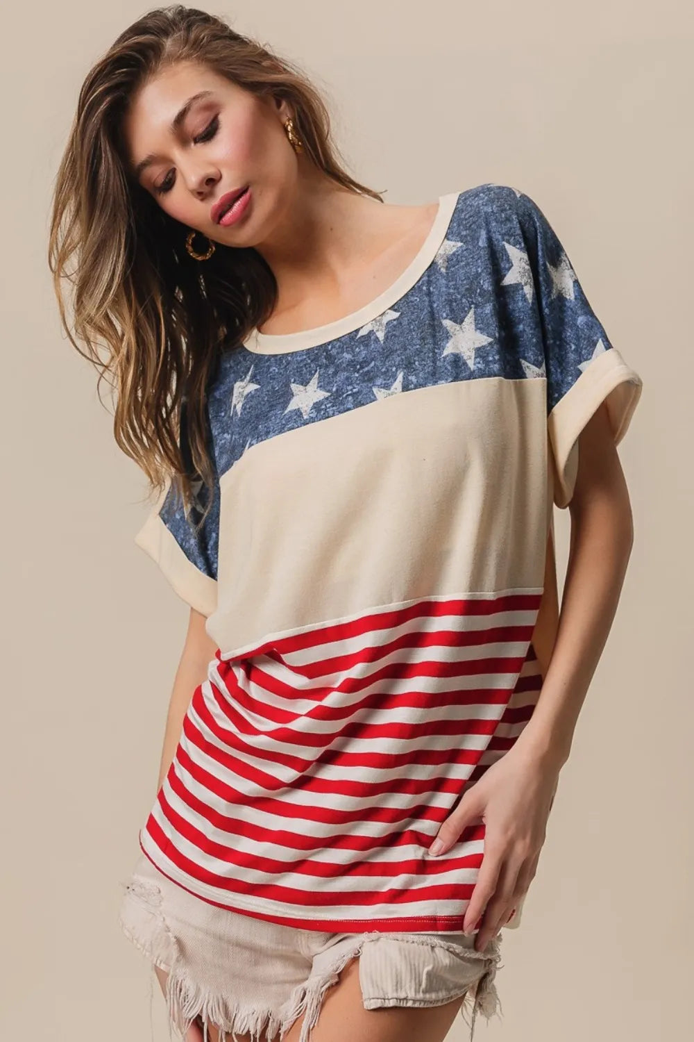 BiBi American Flag Theme Short Sleeve T-Shirt c181e0cf-c6f6-436b-bcac-df5760223986-Max
