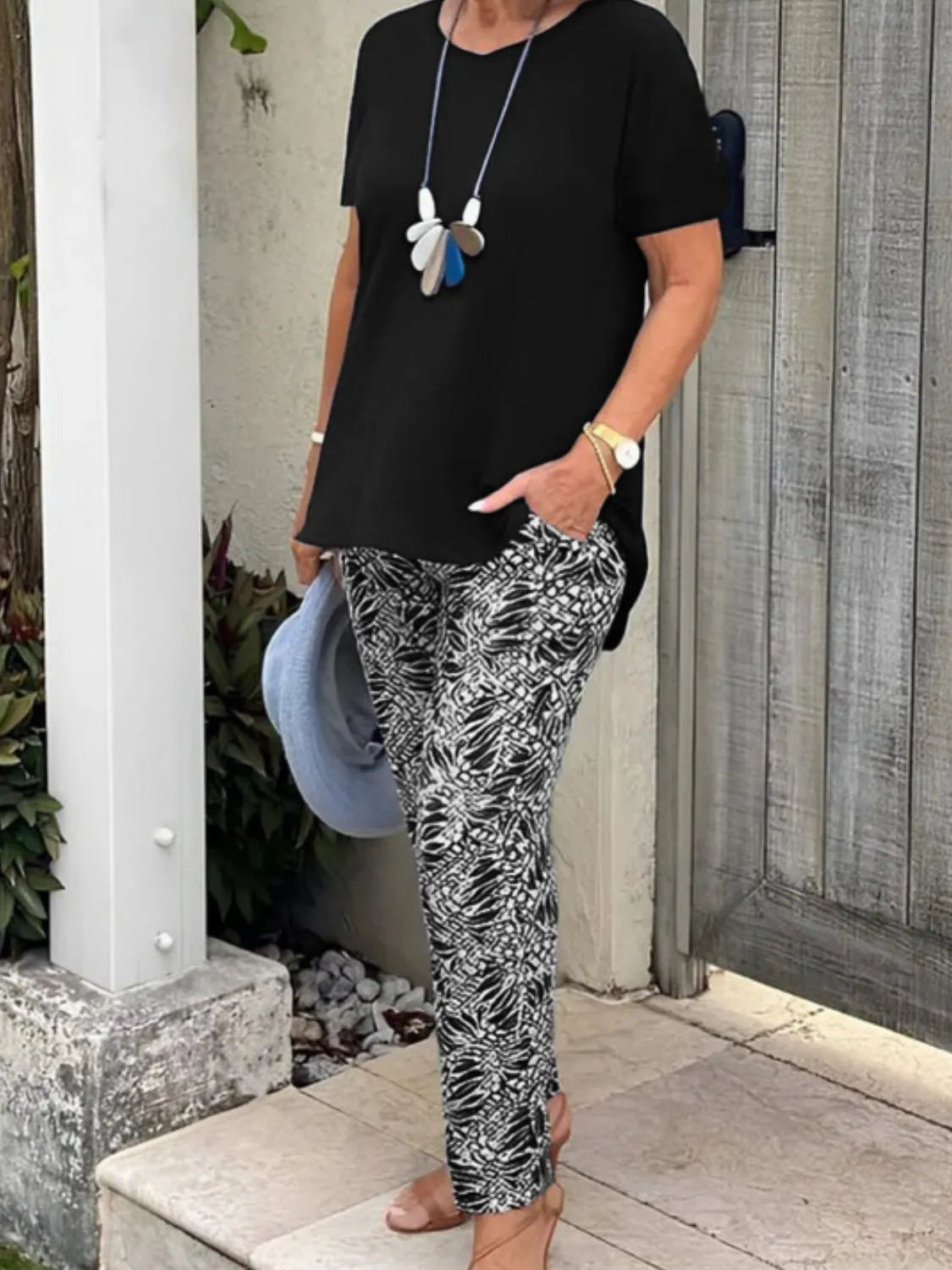 Full Size Round Neck Short Sleeve Top and Pants Set Plus Size Black c189f6d8-4210-4a2a-892b-bebedf9ee5e5-Max-Origin