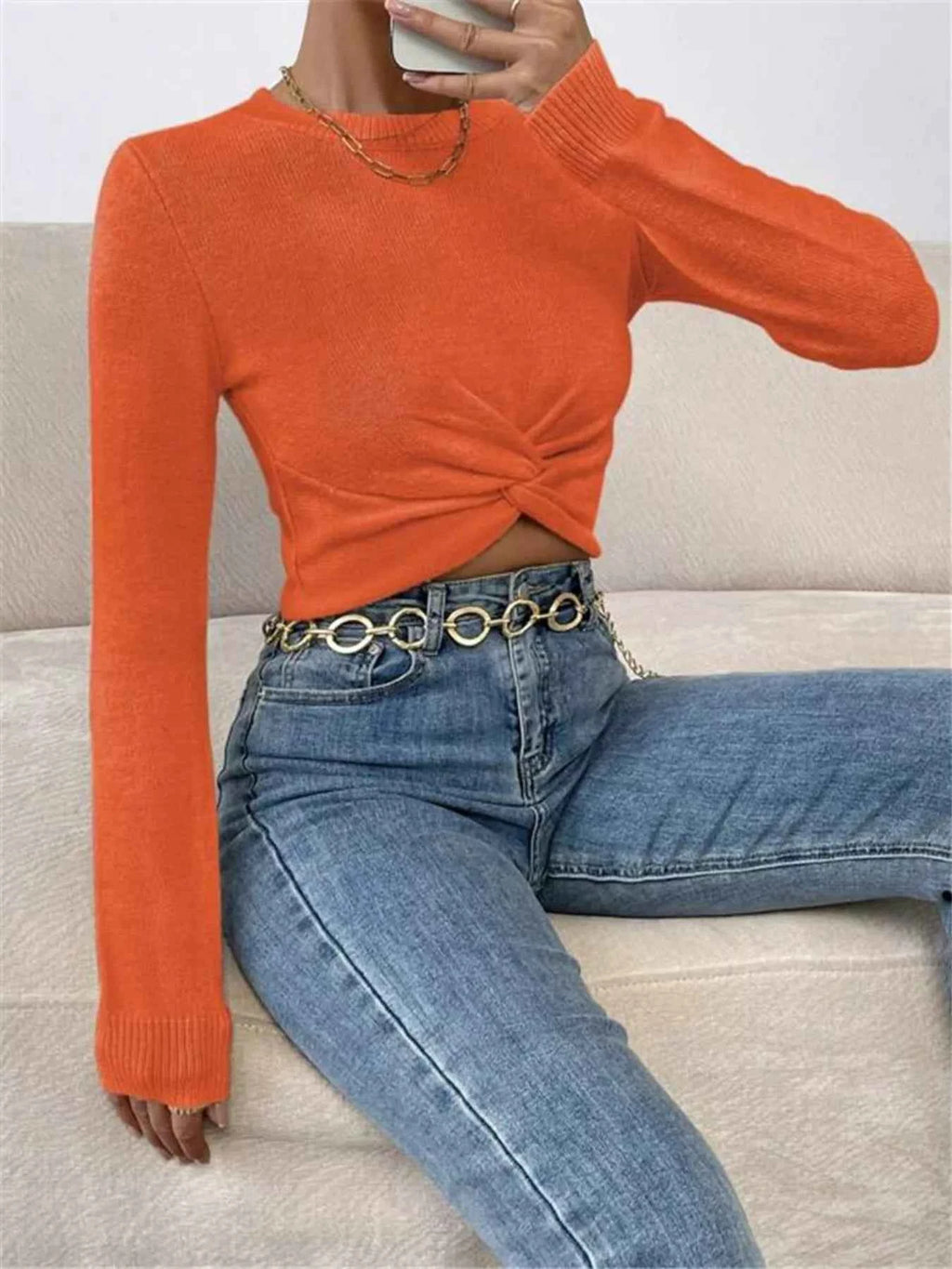 Twisted Front Cropped Knit Top c1a8829956c44fae890386853d377619-Max-Origin