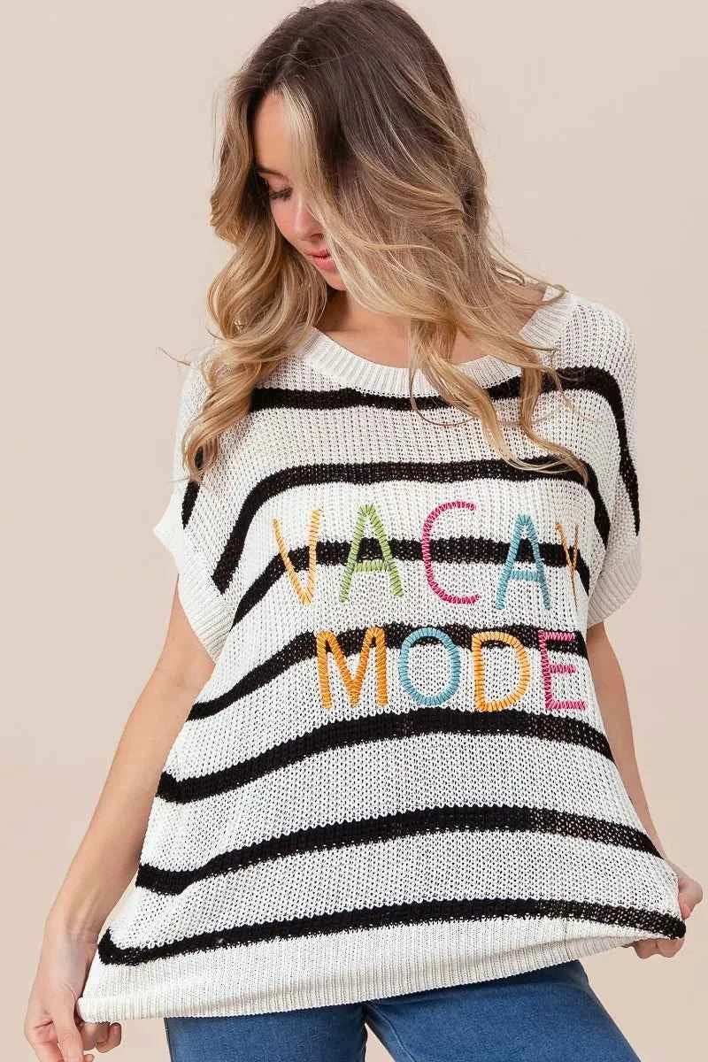 BiBi Vacay Mode Lettering Drop Shoulder Striped Sweater c1a8cec795cc4917ace0f0d889a5f15e-Max-Origin