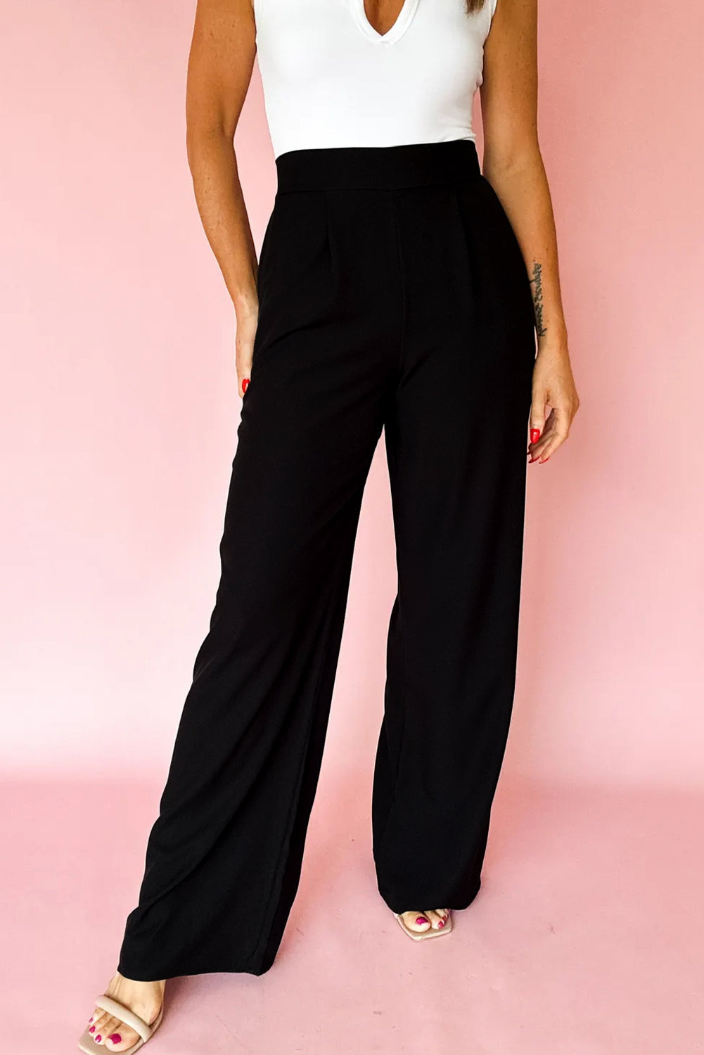 Black Pleated Detail Pull On Pants c1b679cbf458e6a1