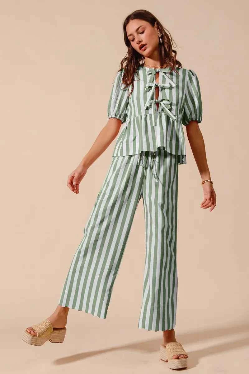 SO ME Front Tie Stripe Puff Sleeves Top and Wide Leg Pants Set SAGE c1b9084e04444ad1a70c7b35a91ca68b-Max-Origin