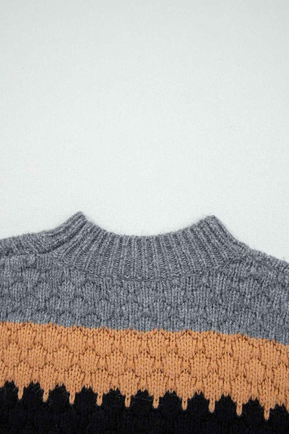Khaki Colorblock High Neck Baggy Sweater c1ba48a38d659c33