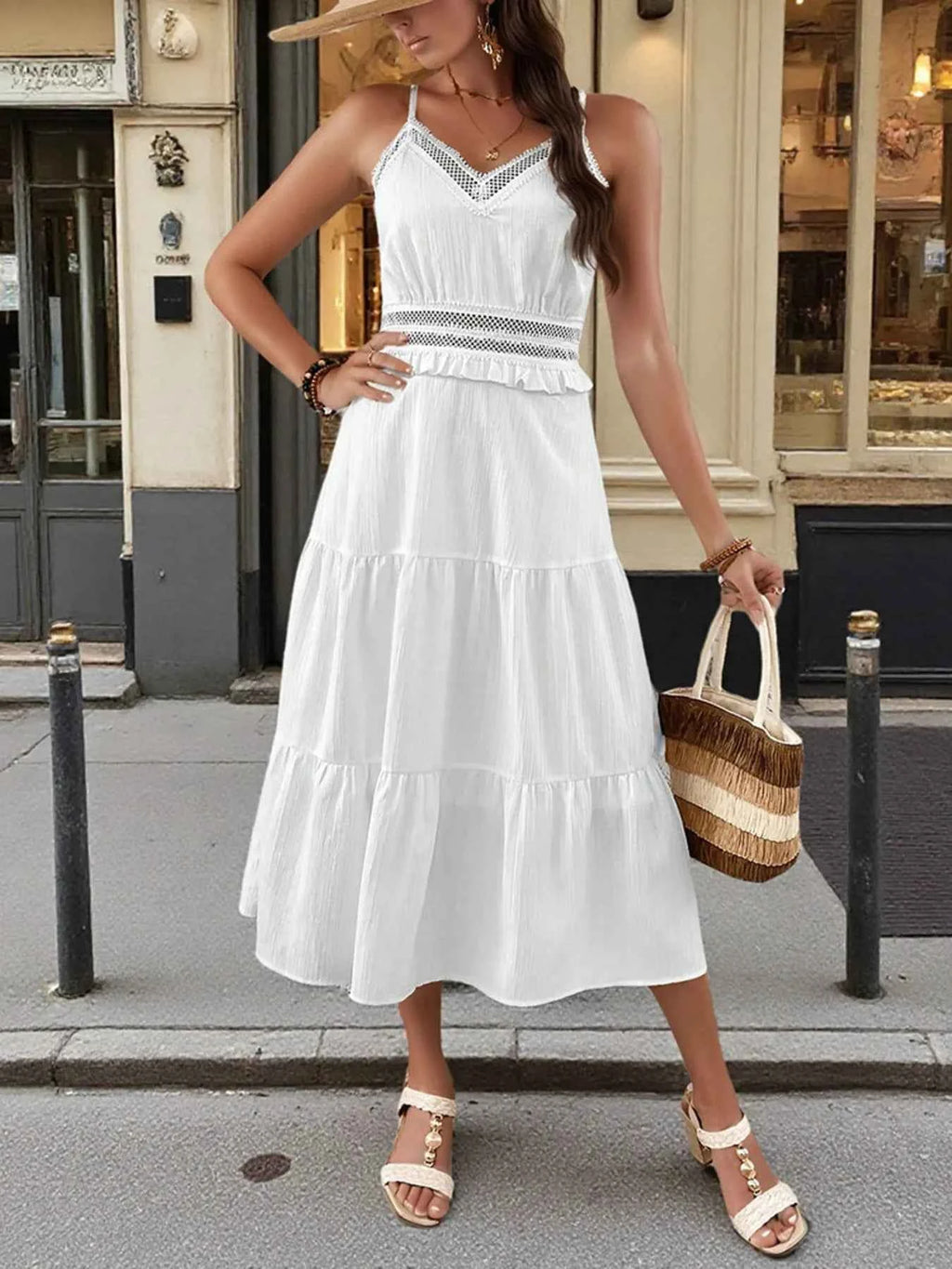 Tiered Midi Dress with Lace Trim Details c1babf1f8ce847ec9403cc4adcd8d3b5-Max-Origin
