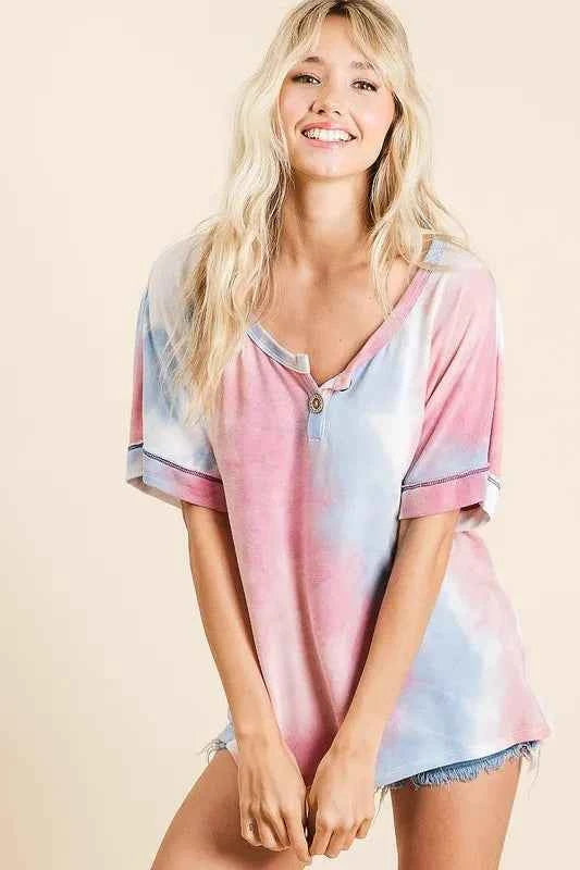 BiBi Tie Dye French Terry Top With Buttoned Placket c1c3df6683b3478b814bc39db037d093-Max-Origin