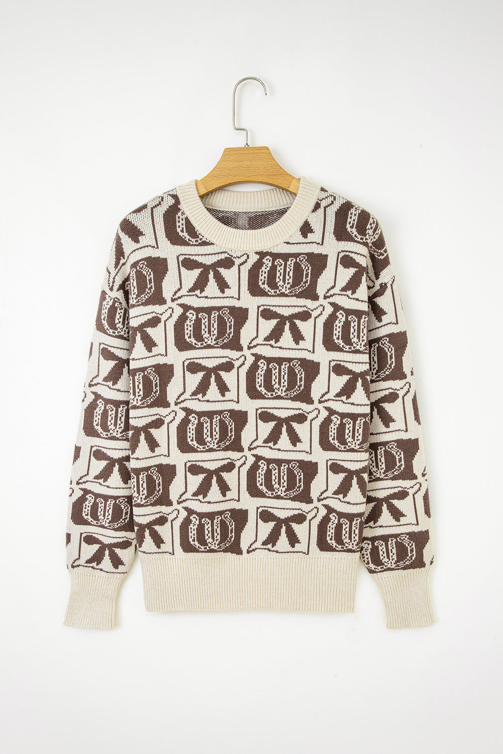 Pink Colorblock Bow Pattern Drop Sleeve Sweater c20f5d9dba6f7f5f