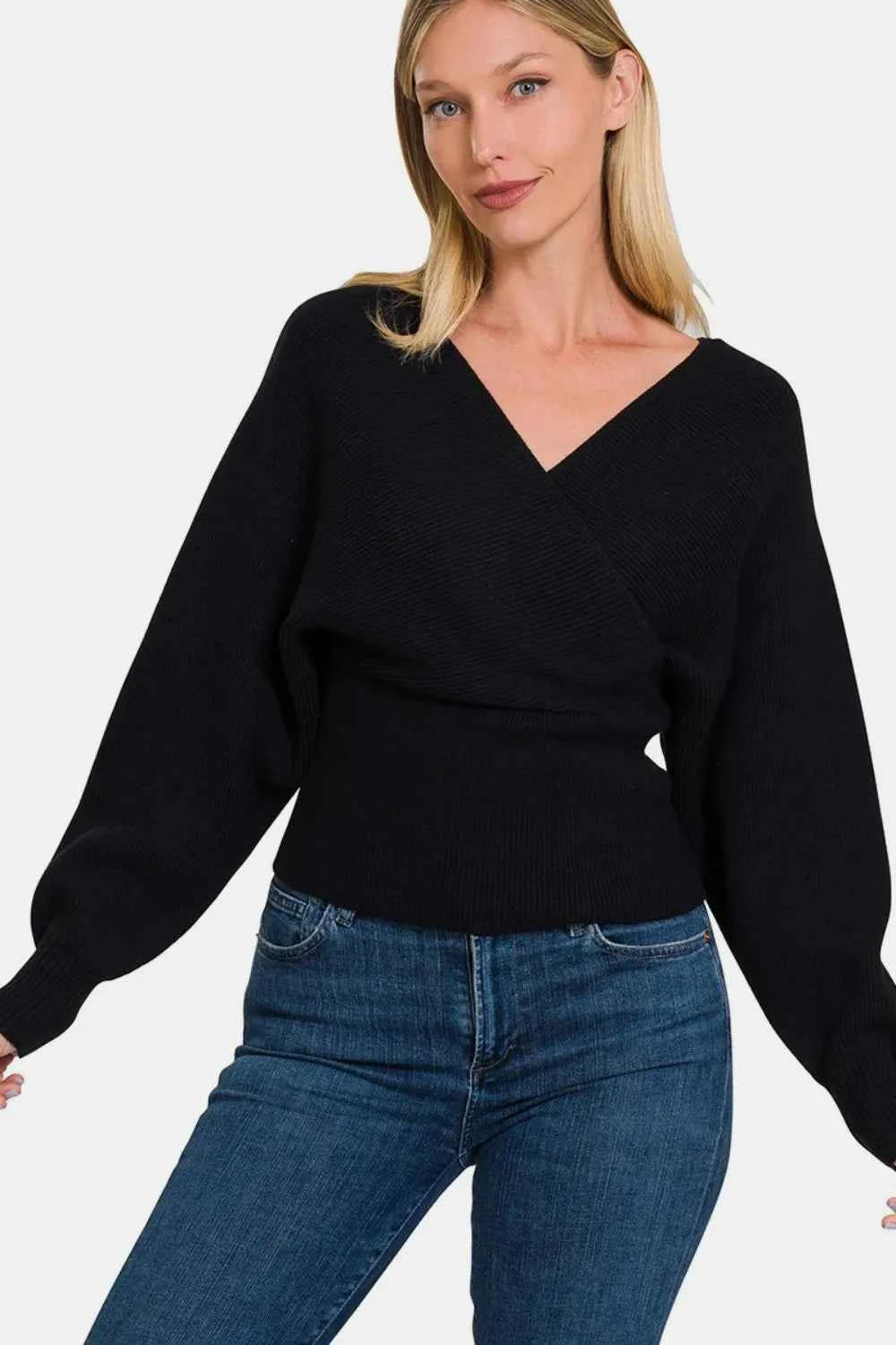 Zenana Cross Wrap Rib Long Sleeve Sweater c2158137-a9ff-4f56-9d27-f1063697333d-Max