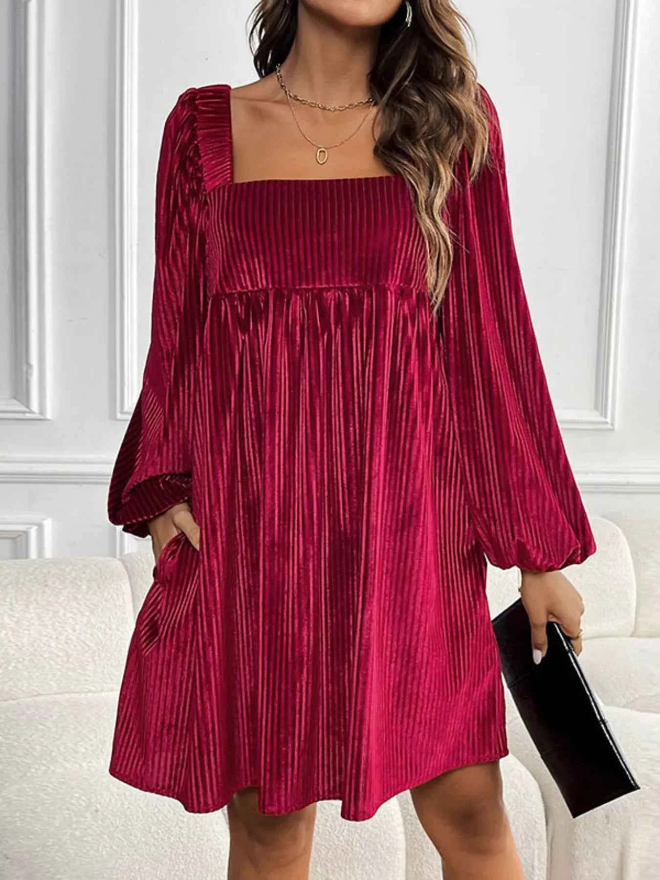 Velvet Square Neck Long Sleeve Dress c222758d2b16487fa7b94a2a87e7ebf8-Max-Origin