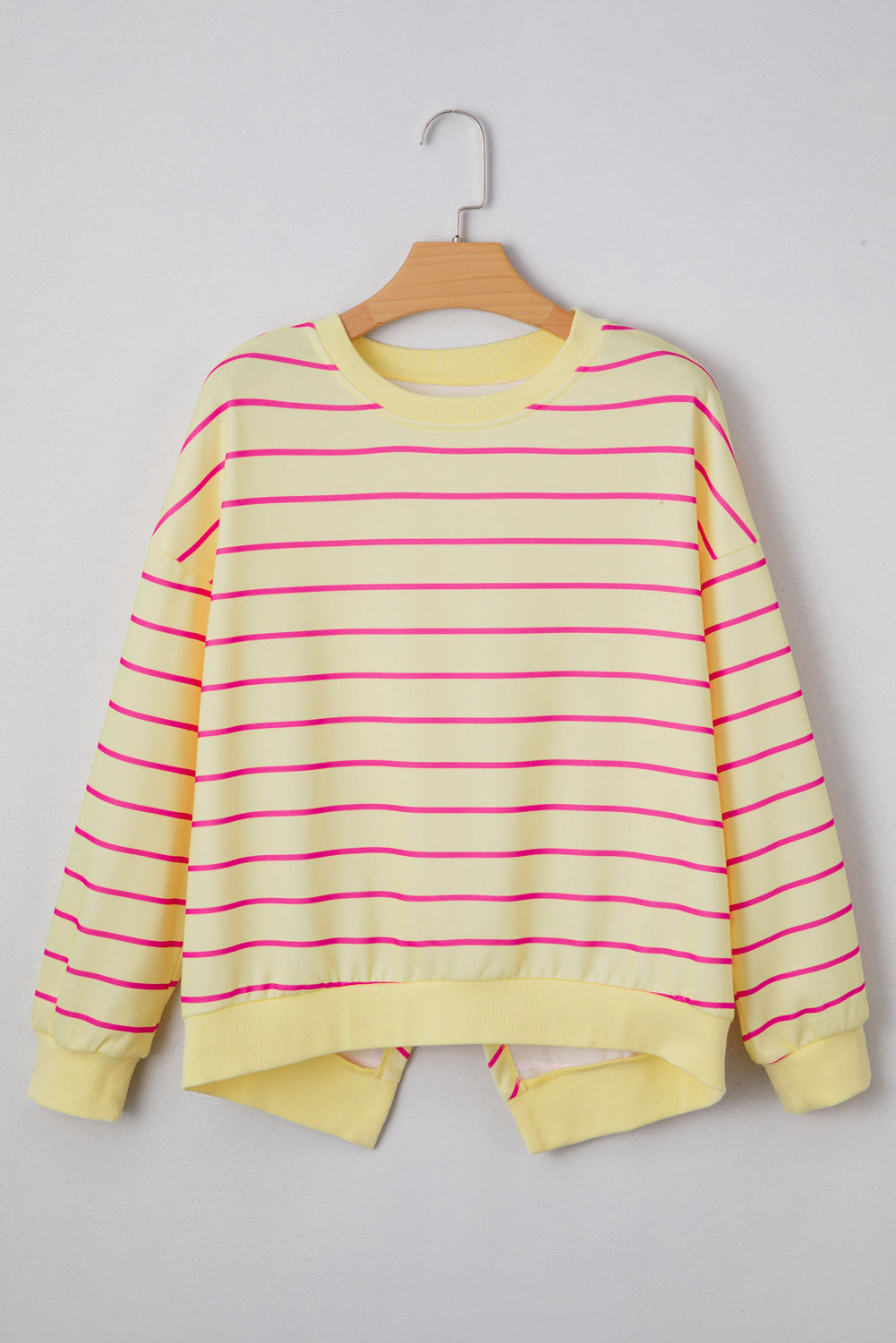 Yellow Striped Overlap Detail Drop Shoulder Pullover Sweatshirt c2604a47a4d0eaa1