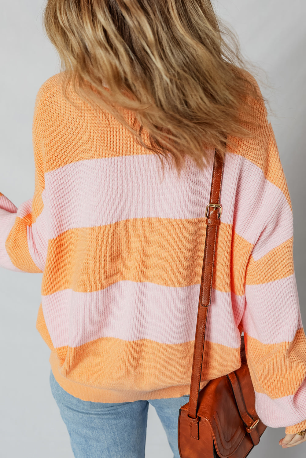 Orange Stripe Half Zip Collar Loose Sweater c26c11b74f63ce4e