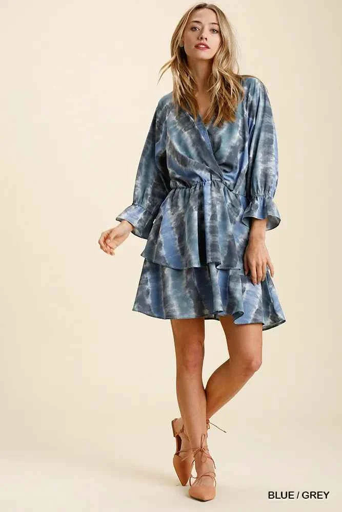 Umgee Tie Dye Ruffled Layered Dress with Elastic Waistband BLUE GREY c2730c5d-a894-4d62-a30e-f1928ebd19dd-Max-Origin