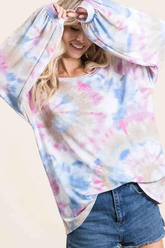 BiBi Tie Dye Print Terry Top With Puff Sleeves c2795e5869474ef3952d0d22cadd81d0-Max-Origin