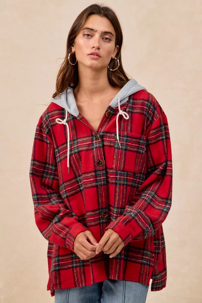 BiBi Brushed Plaid Hooded Jacket RED PLAID c29dee6eea124542b656705f91877c0a-Max-Origin