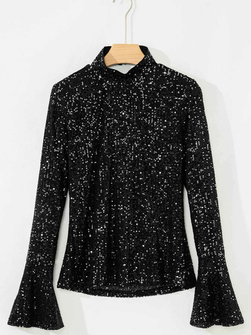 Sequin Mock Neck Drape Open Back Bell Sleeve Top c29fbeb52c384465aa4b9bf652e84770-Max-Origin