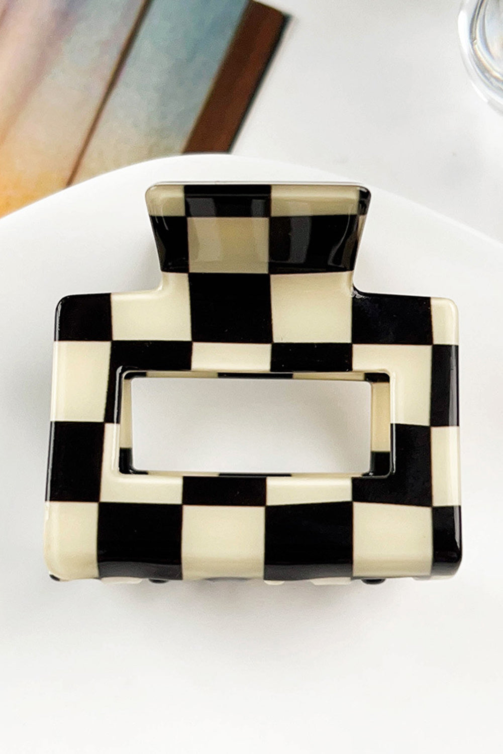 Black Checkerboard Print Hollowed Mini Square Claw Clip c2b388e397a4b0b9