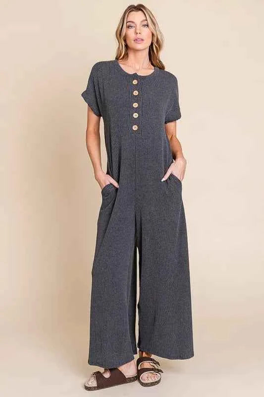 BOMBOM Rib Knit Jumpsuit with Button Detail c2b3cbbf360543868451d4adbaebf54f-Max-Origin