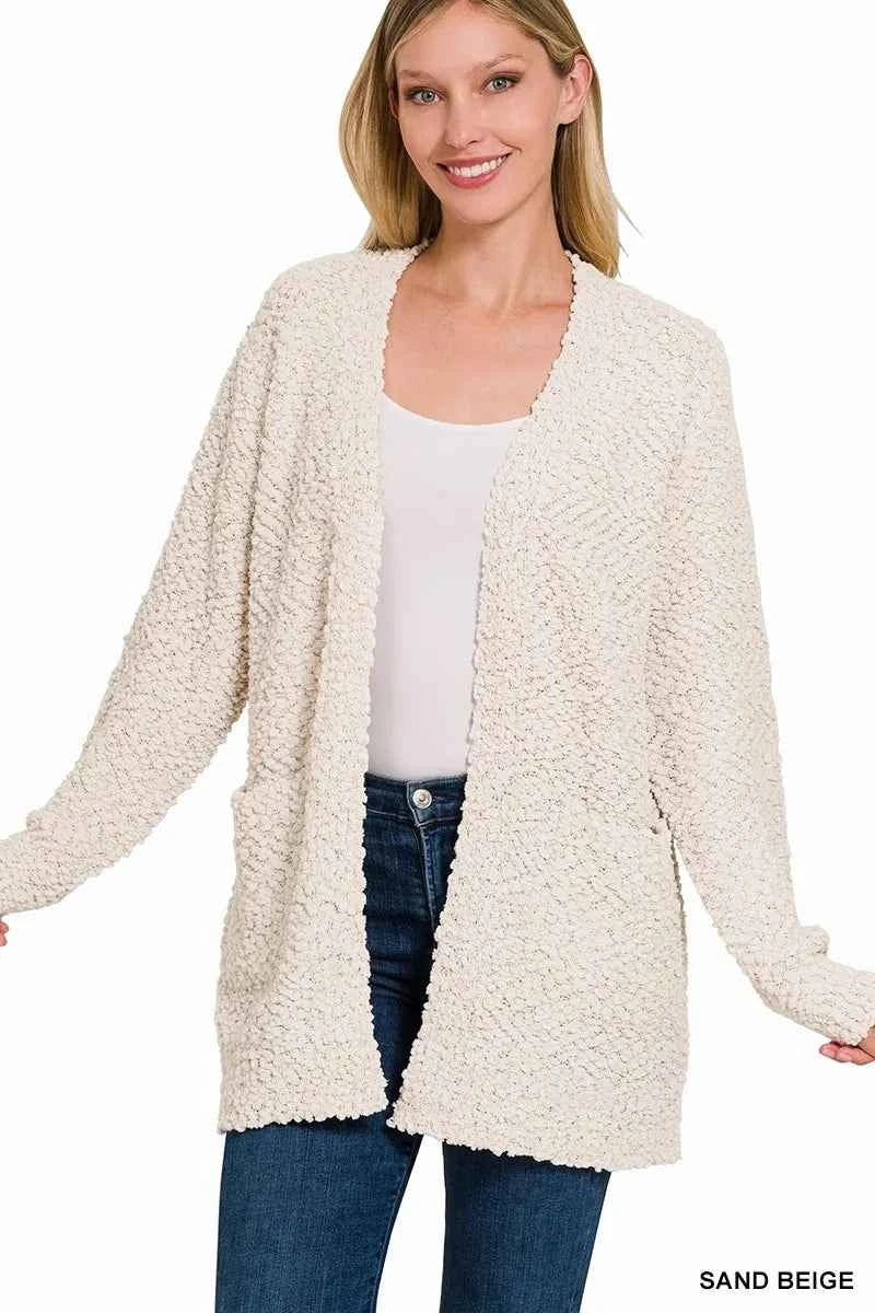 Zenana Long Sleeve Popcorn Sweater Cardigan with Pockets c2c47ef3b28148fc8dcade8cc51aa18b-Max-Origin