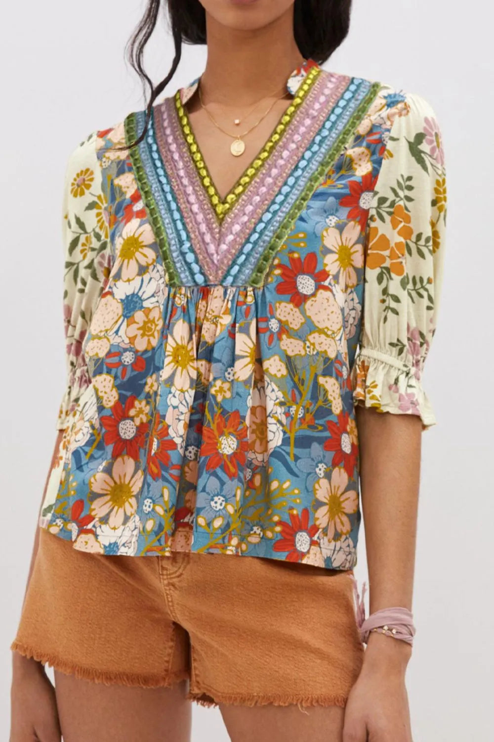 Multicolour Crochet V Neck Half Sleeve Boho Floral Blouse c2de9d41-238b-4692-bce8-f152e2a8d716-Max-Origin