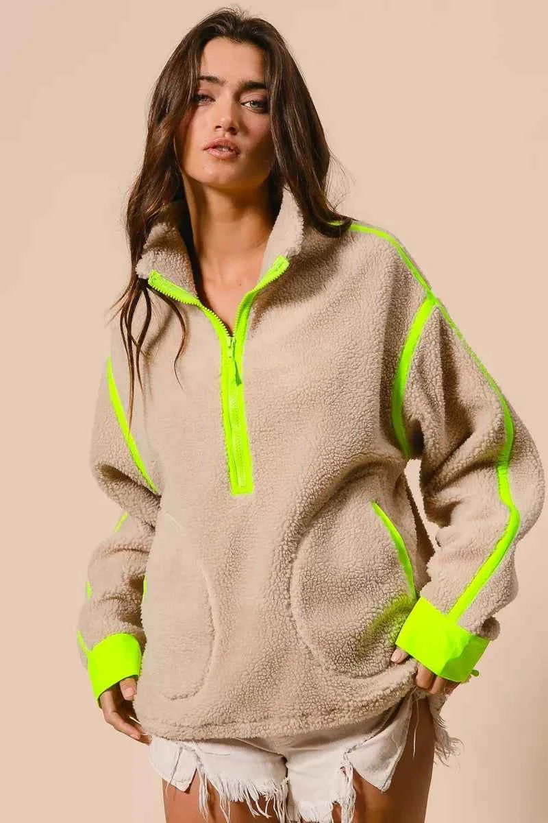 BiBi Contrast Edge Half Zip Up Sherpa Jacket c2ea198c6ecb483aa1c51e1fb54a07e9-Max-Origin