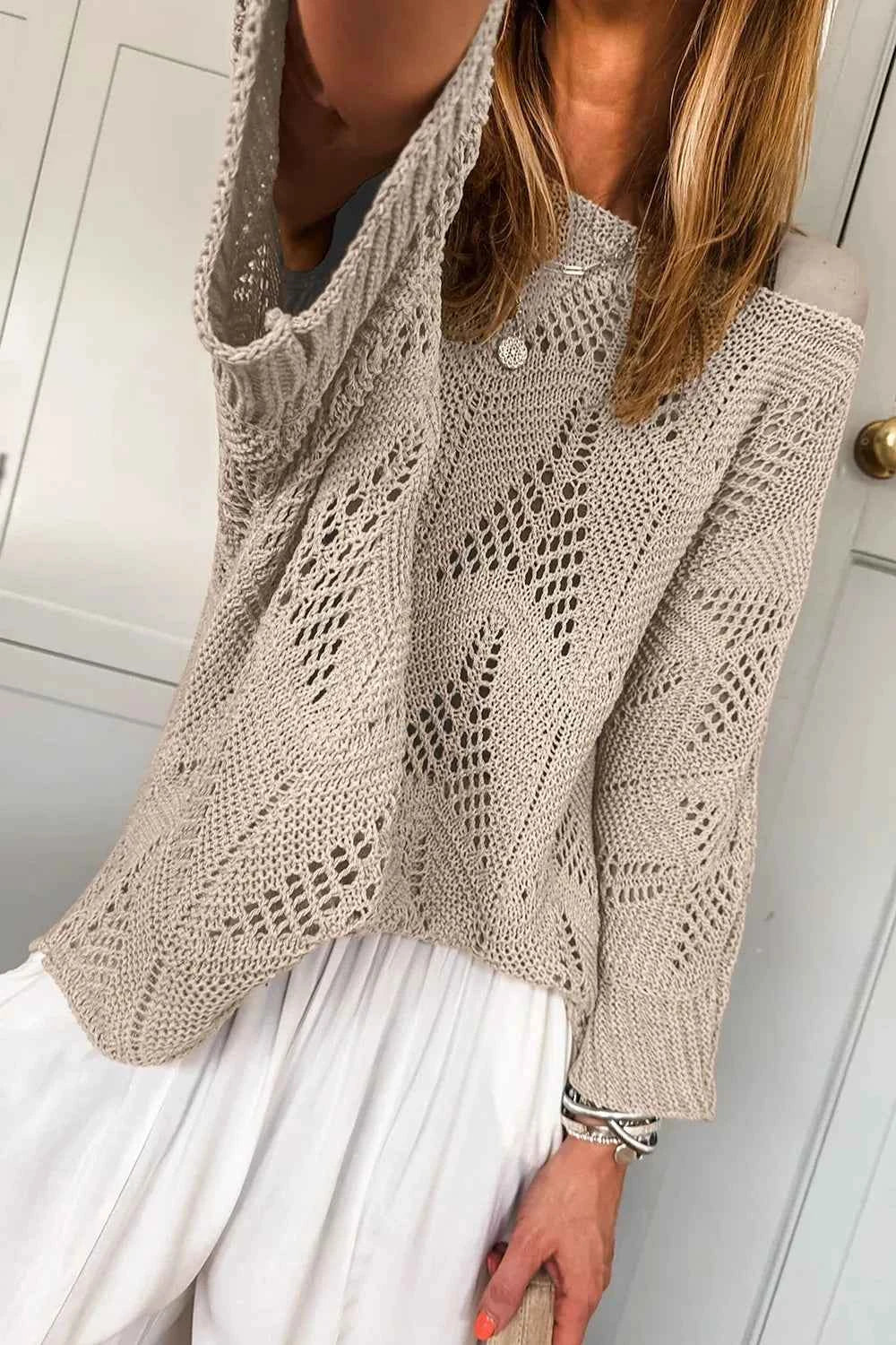 Openwork Round Neck Knit Top c2f380aa-9481-41af-b900-2f74d2a62ad1-Max-Origin