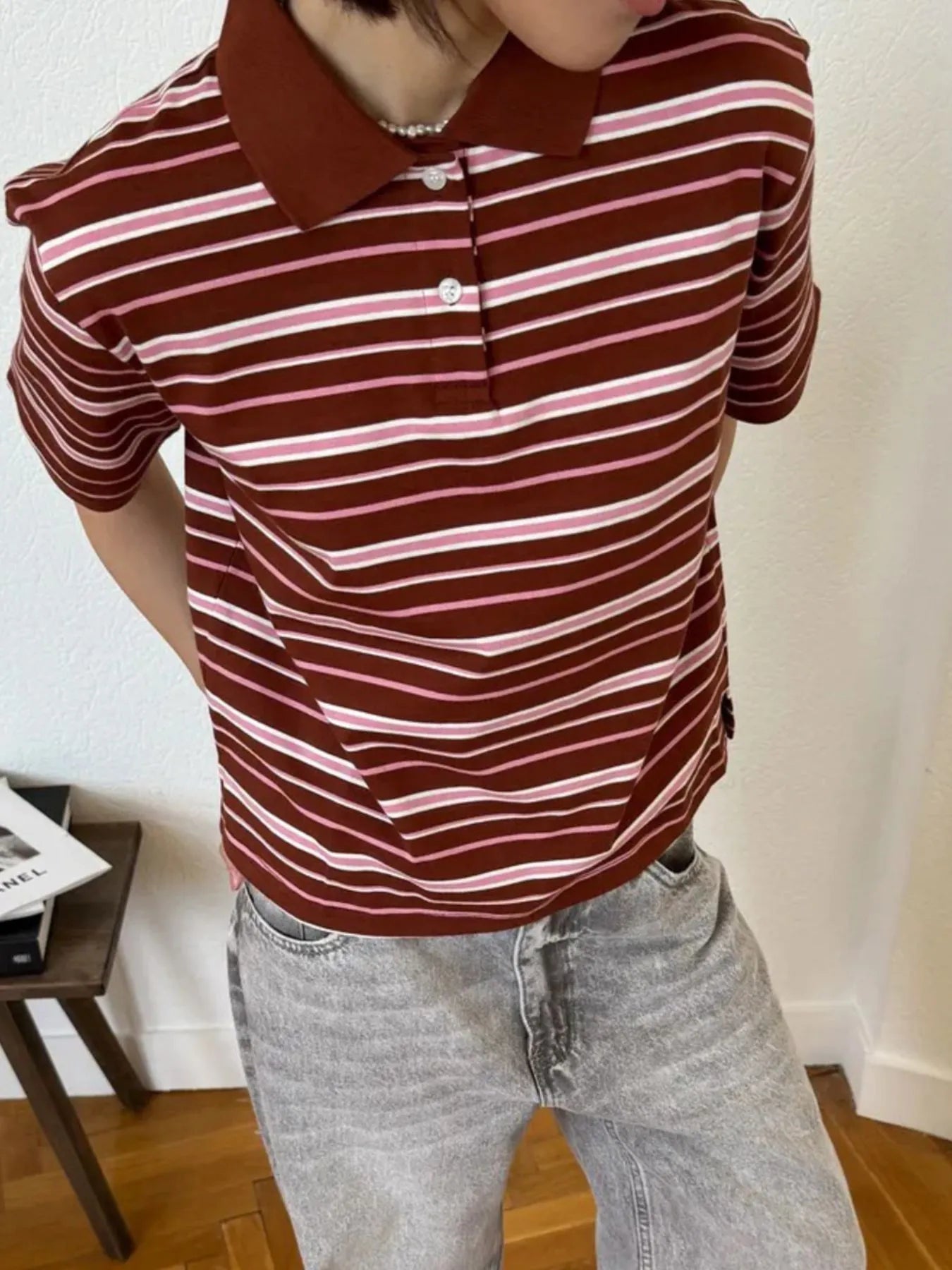 Striped Polo T-Shirt with Contrast Collar c31291f8-def5-491a-9092-61df928e4911-Max-Origin
