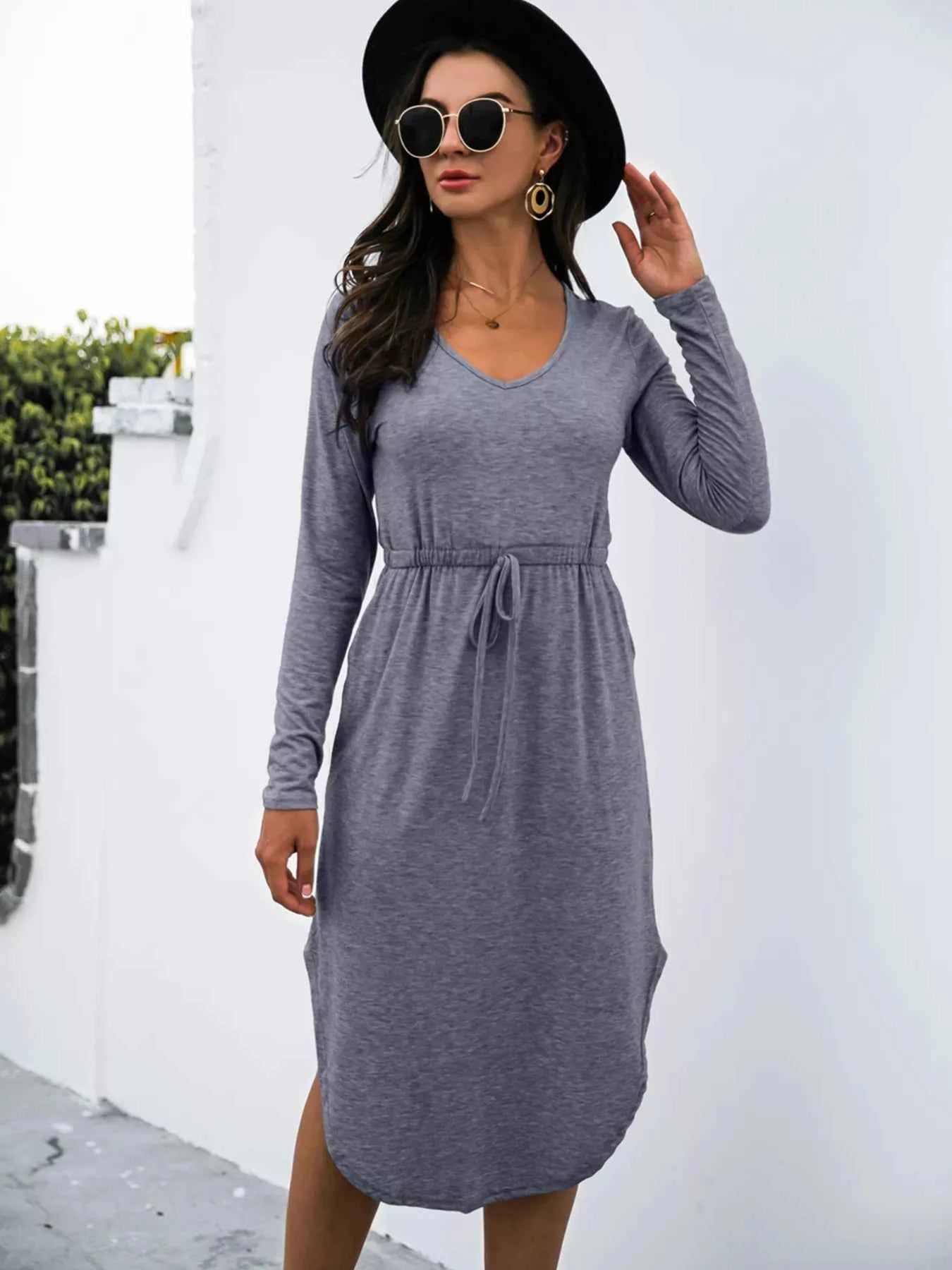 Drawstring Waist Long Sleeve Casual Dress c3250357-5c7b-48c0-a254-0e9c18dce36c-Max-Origin