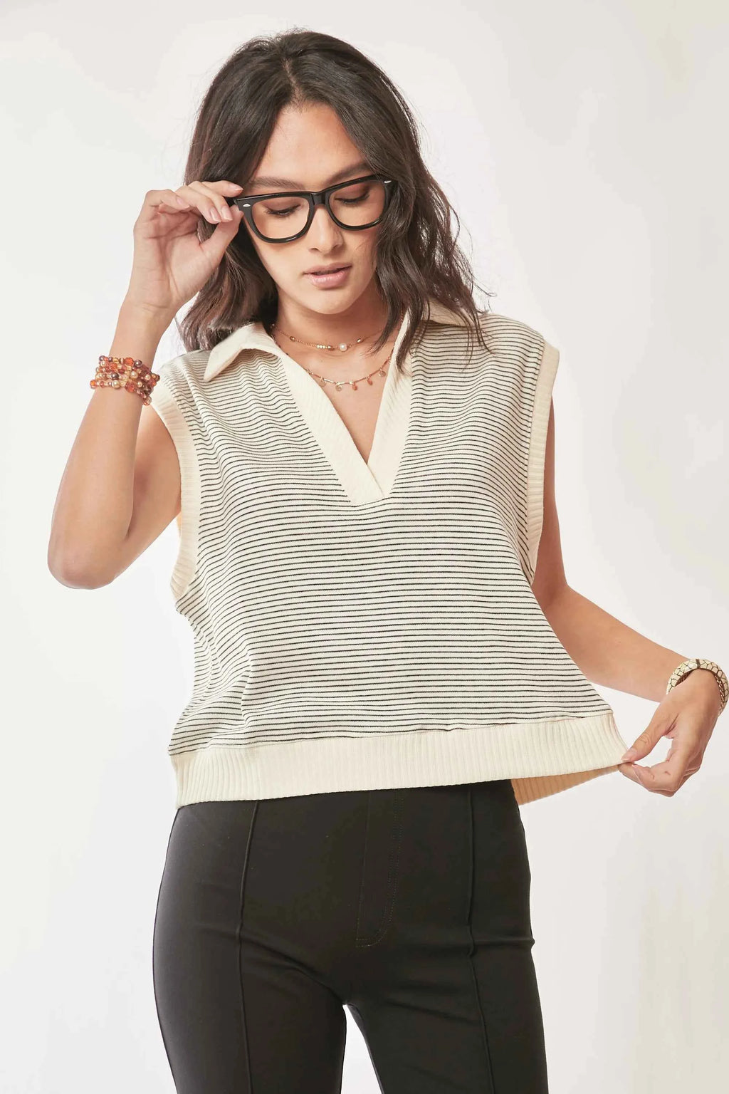 Davi & Dani French Terry Boxy Fit Striped Sweater Vest c32a6afaa0c54e729e5cb8f8dce4fc80-Max-Origin