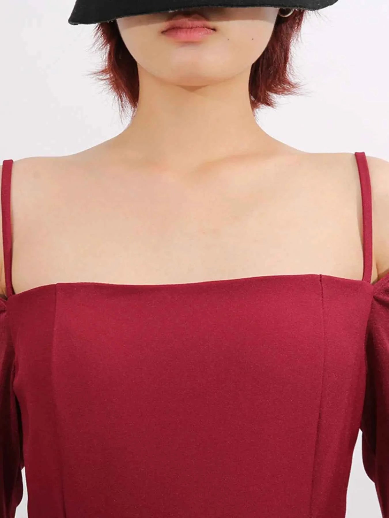 Slit Spaghetti Strap Long Sleeve Dress c33c4324-1661-42ee-a01f-16f1882cc40c-Max-Origin