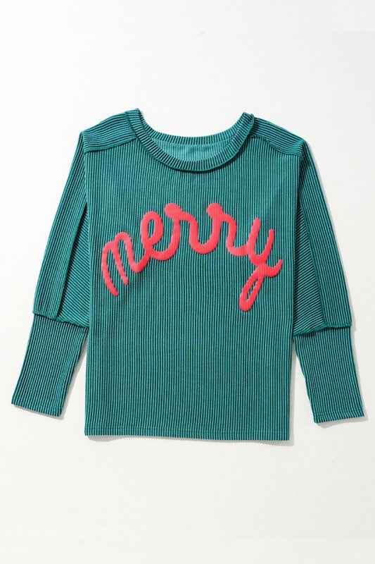 Christmas Merry Corded Batwing Long Sleeve Top