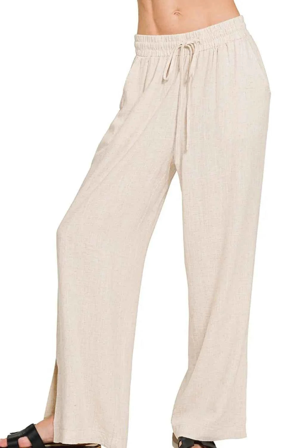 Zenana Linen Drawstring Pants SAND BEIGE c35d60c8-ac0b-446b-ab78-556edcfbe64d-Max-Origin
