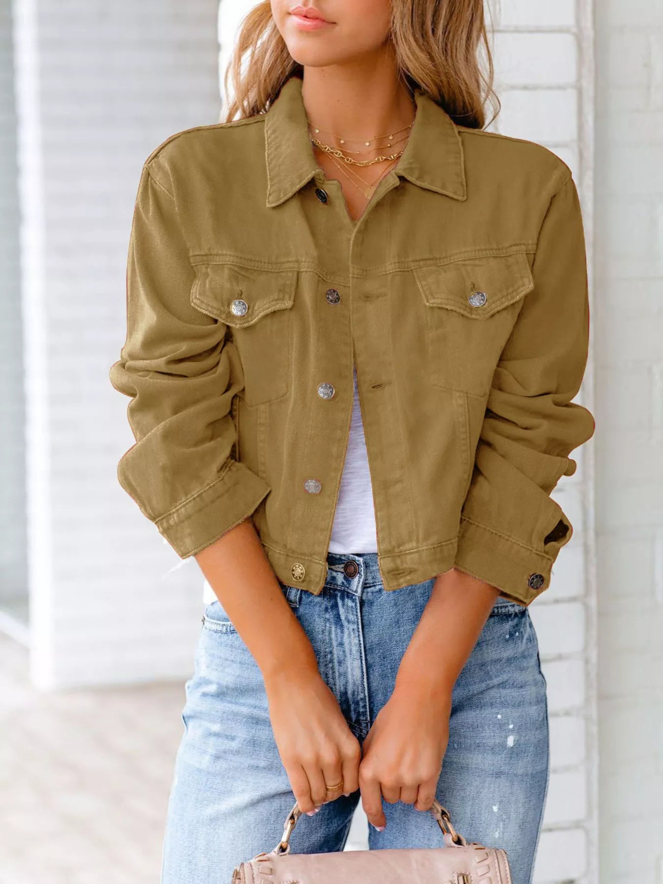 Button Up Long Sleeve Denim Jacket Khaki c36b15af-0c3a-44b7-8cf4-c5c2e590d36b-Max-Origin