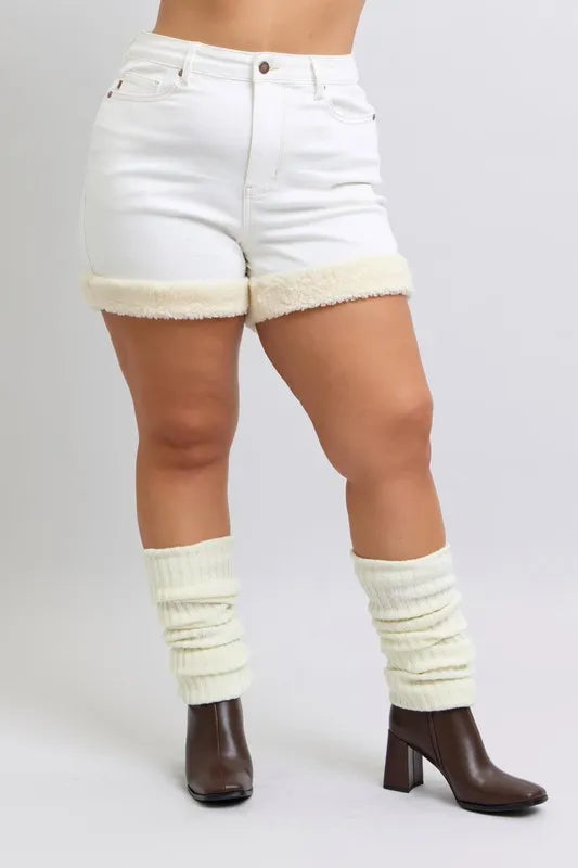 Judy Blue Full Size High Waist Shearling Cuff Denim Shorts Plus Size c36b88fc-e55d-4587-9b17-c43e8b8d2217-Max-Origin