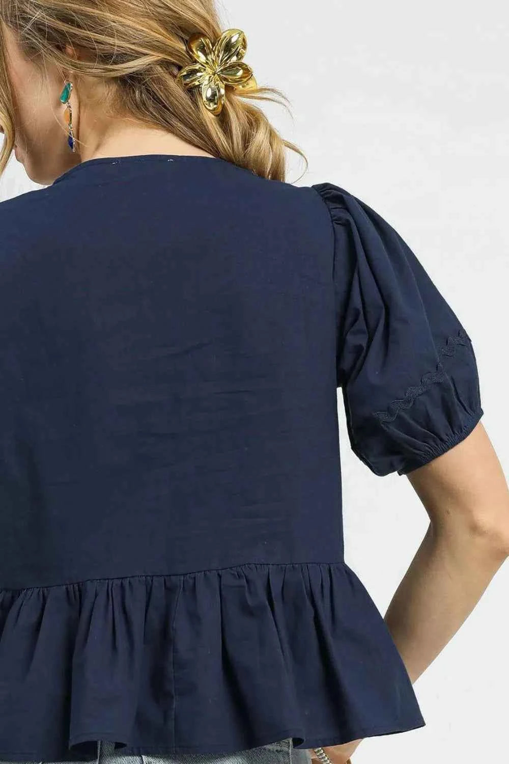 Umgee Tie Front Puff Sleeve Blouse c36dee44-5c4b-4a86-a24c-2b28cd3c85fd-Max-Origin